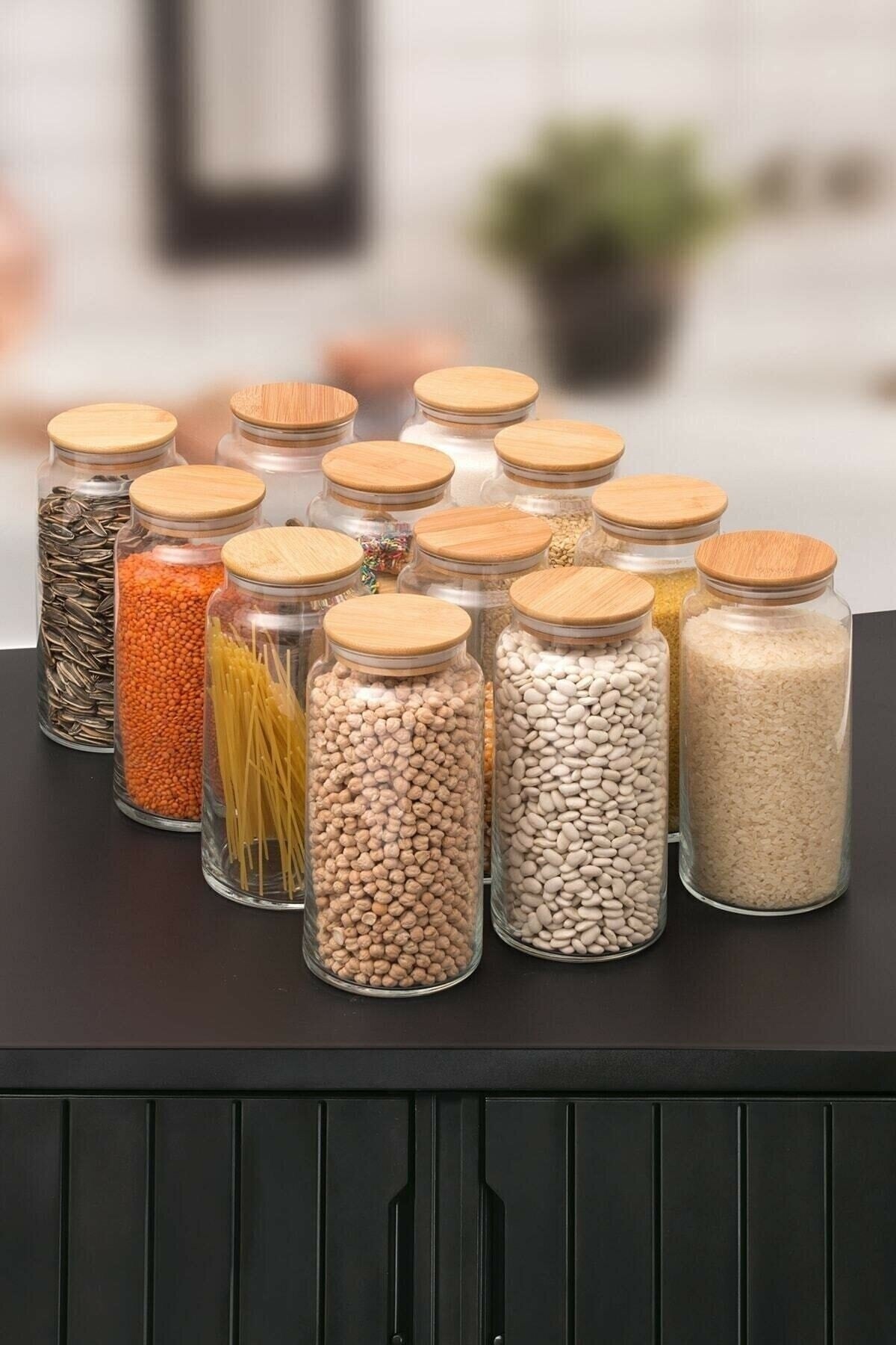 12 Labeled Glass Jars With Lids Vacuum Storage Container Jumbo Size 1300 Ml