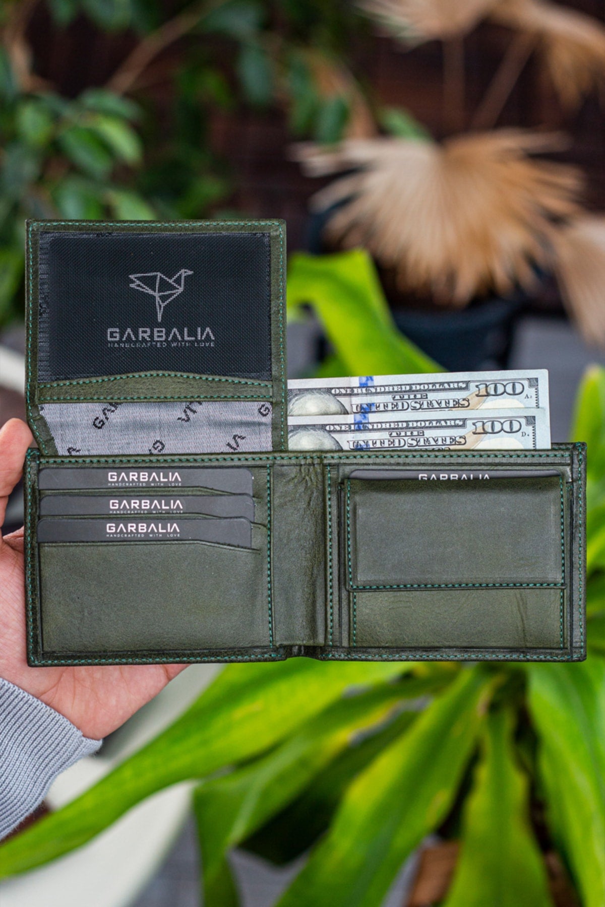 Jackson Geldbörse aus echtem Leder mit Münzloch, RFID-Blocker, Crazy Green