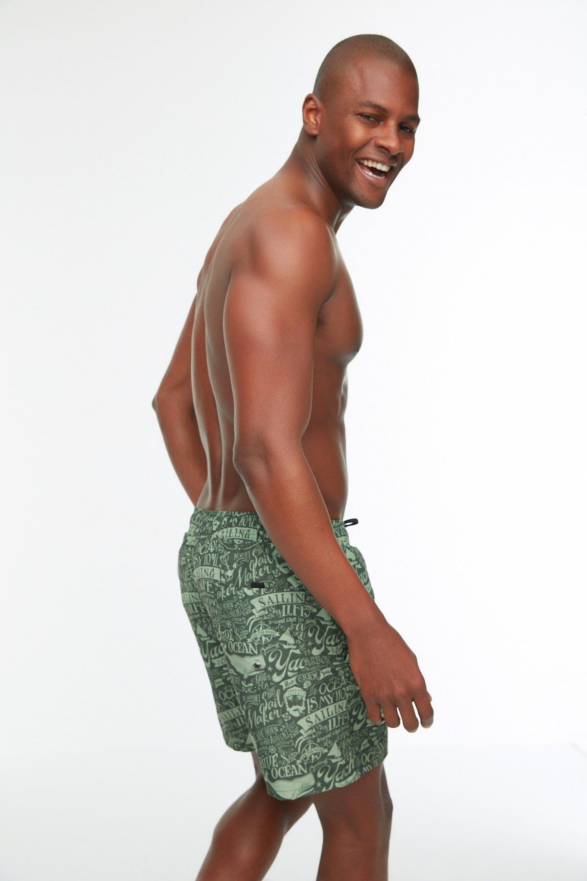 Khakifarbene Badeshorts mit Textaufdruck in Standardgröße für Herren Tmnss20Ds0003