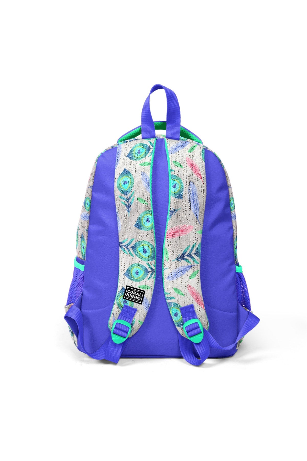 Kinder-Schulrucksack mit drei Fächern und Pfauenmuster, silberfarben, Lavendel, 23488