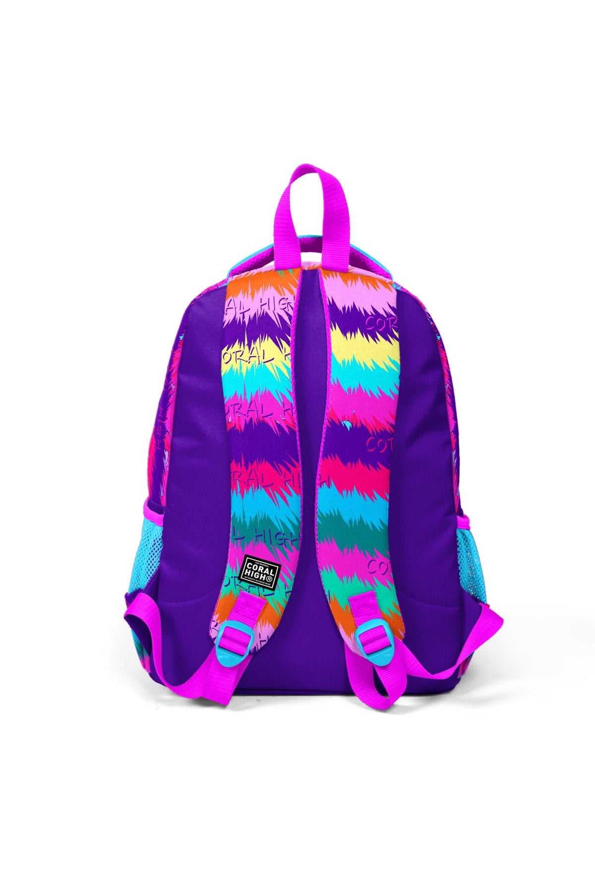 Kinder-Schulrucksack mit drei Fächern, lila/rosa, Katzenmuster, 23477