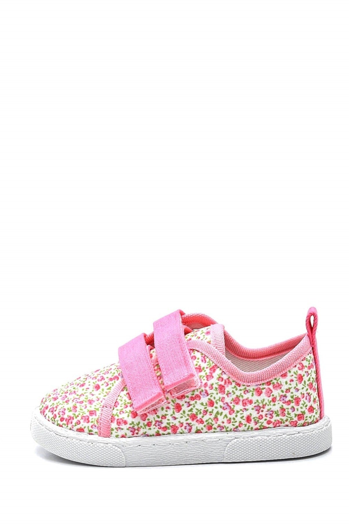 Floral Patterned Double Velcro Linen Children'S Sports Shoes-Pink-F-498