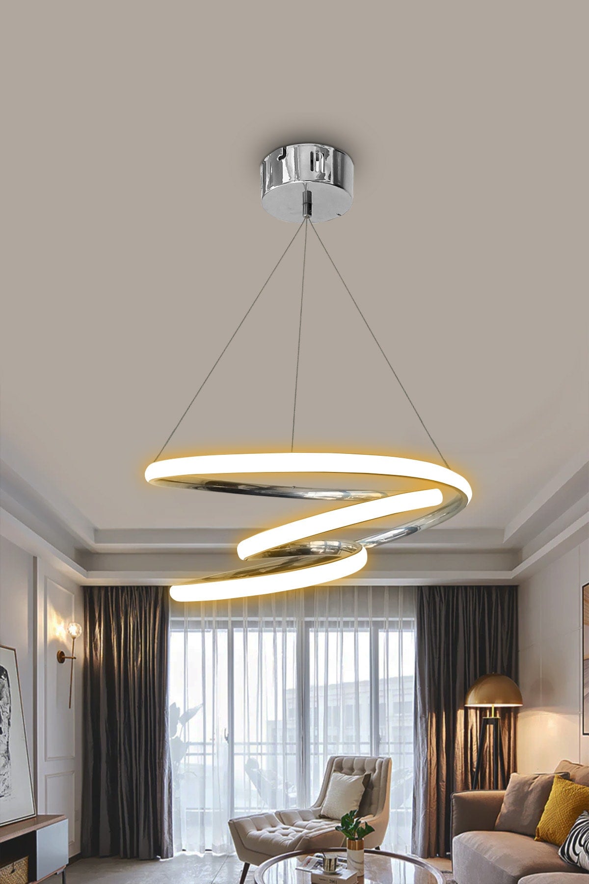 Chrom Galaxy LED-Kronleuchter mit 3 Farbsteuerungsdimmer