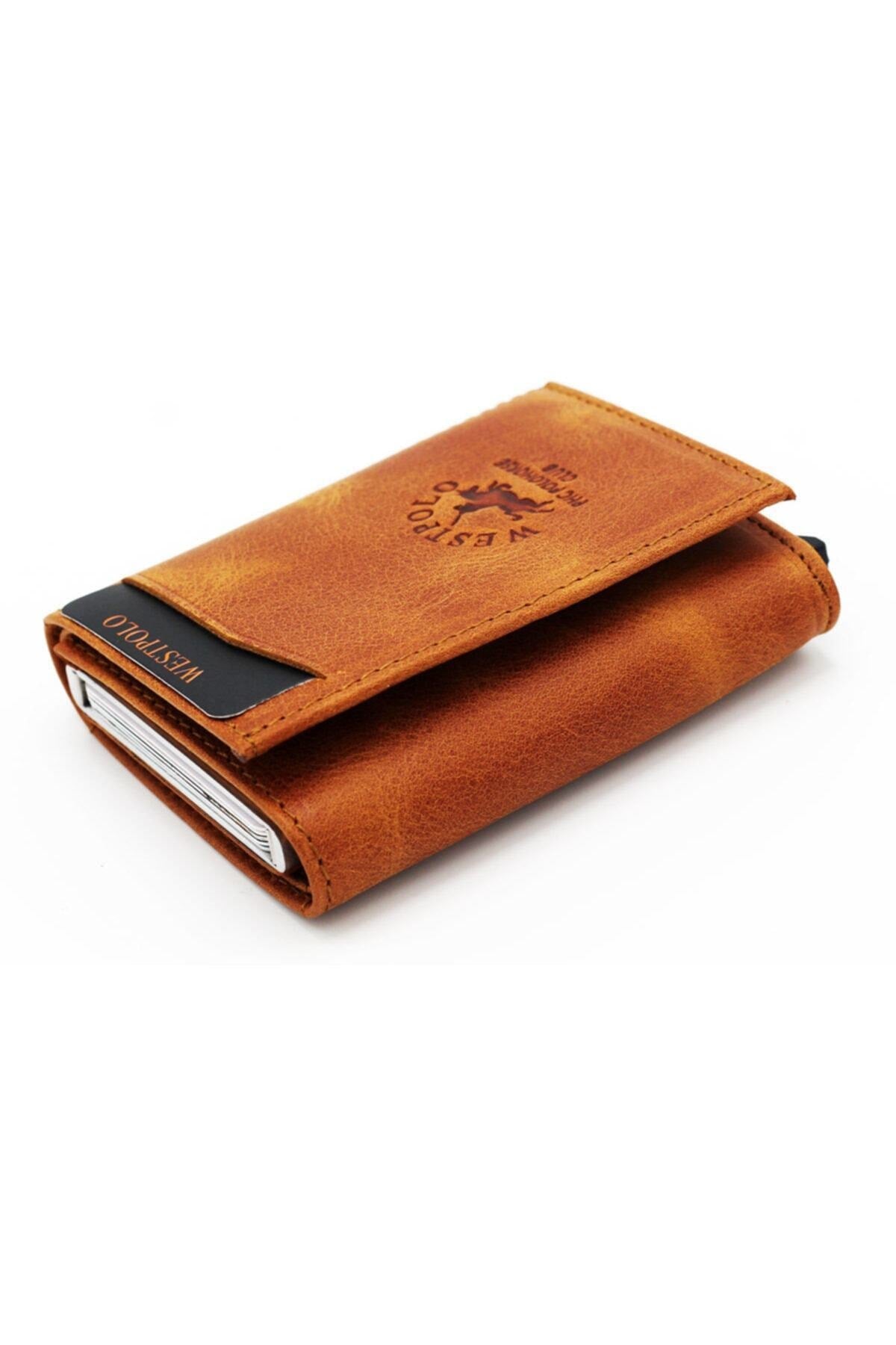 Men'S Tobacco Genuine Leather Mechanism Wallet Card Holder