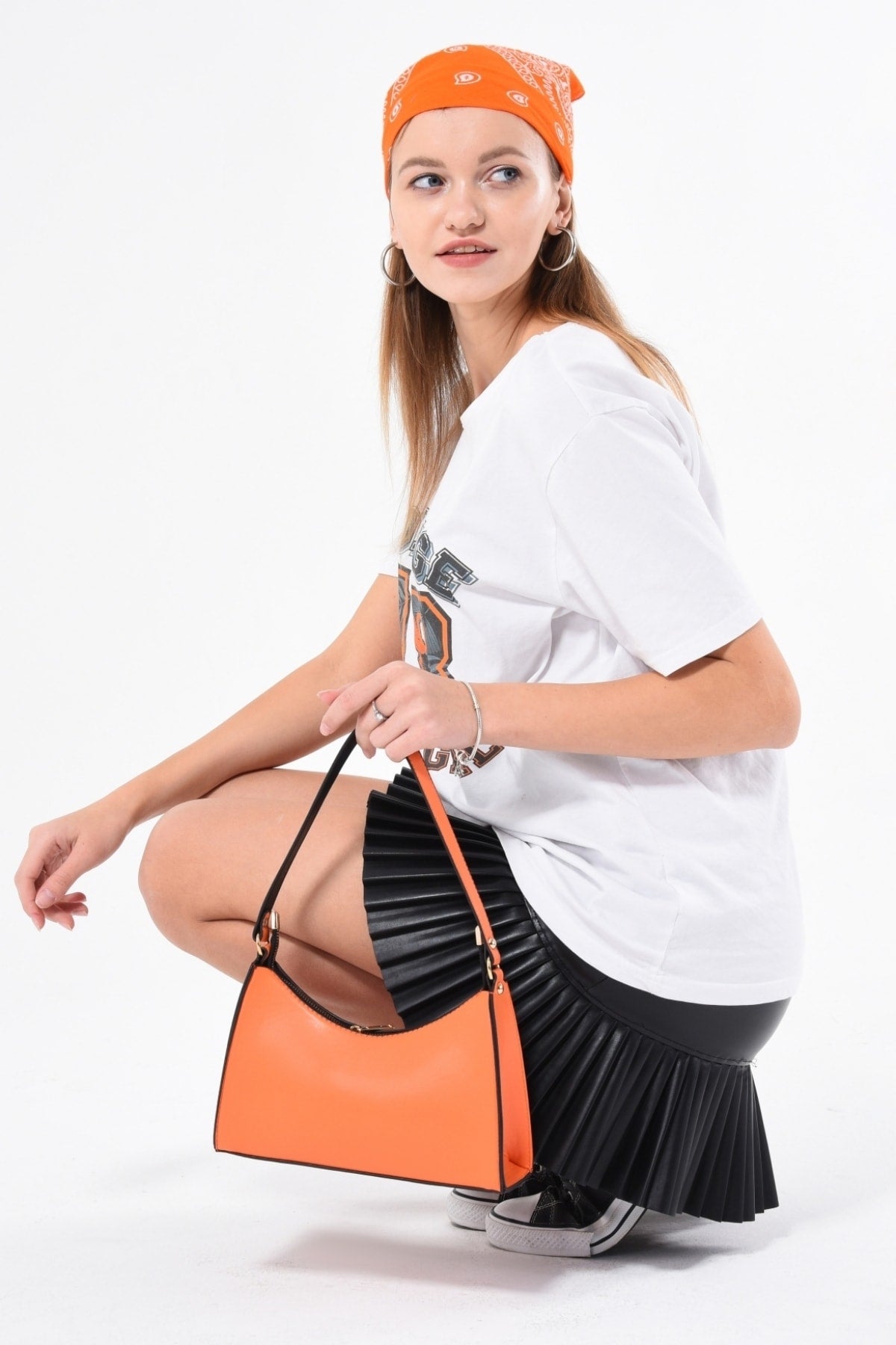 Orange Baguette Baguette Hand- und Schultertasche Gc009003
