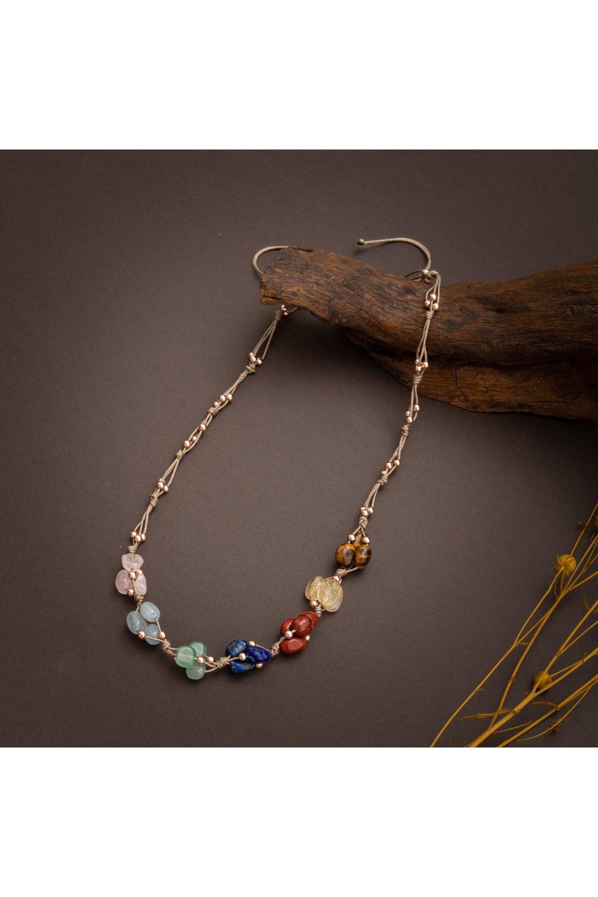 Certified Chakra Necklace Macrame Closure 100% Handcrafted Natural Cut Natural Stone - Swordslife