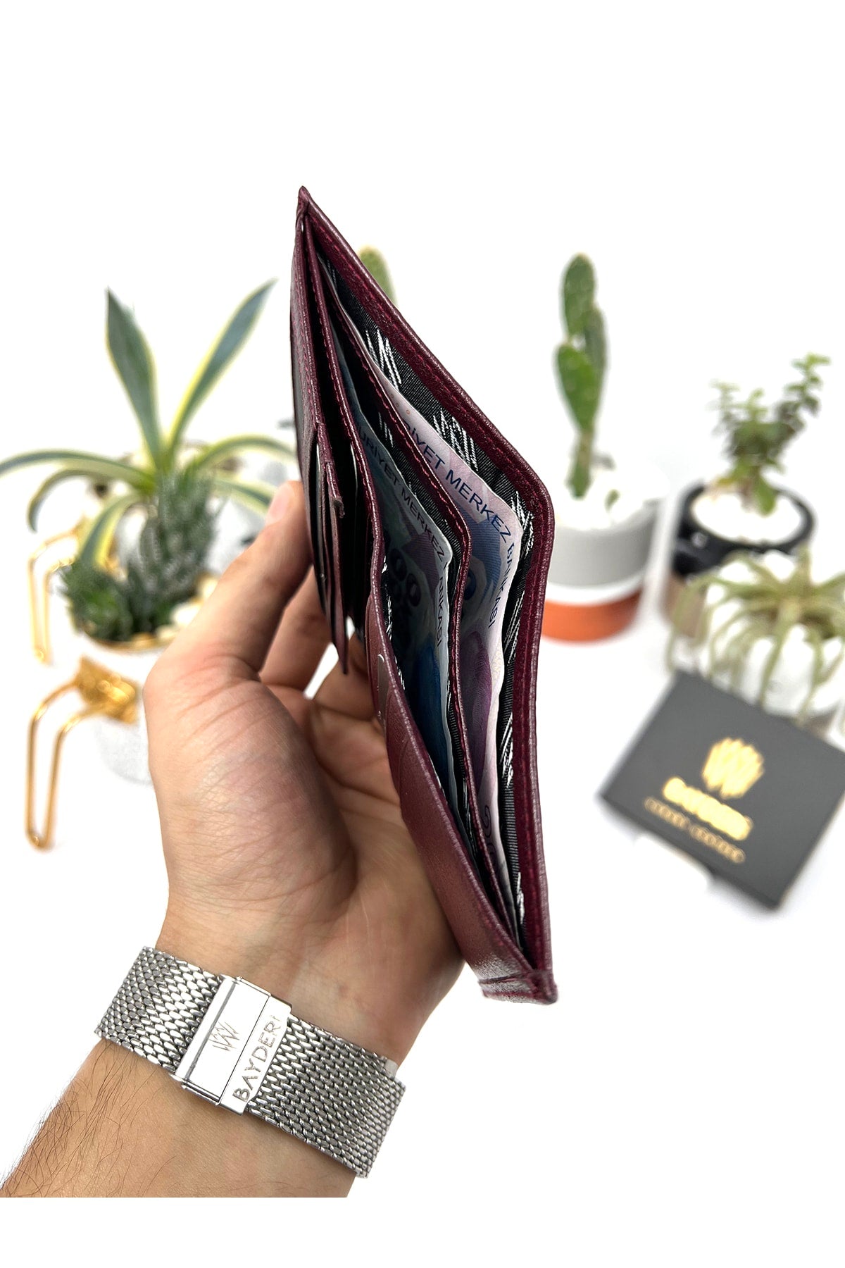 Echtes Leder Claret Red Handliche Herren Geldbörse