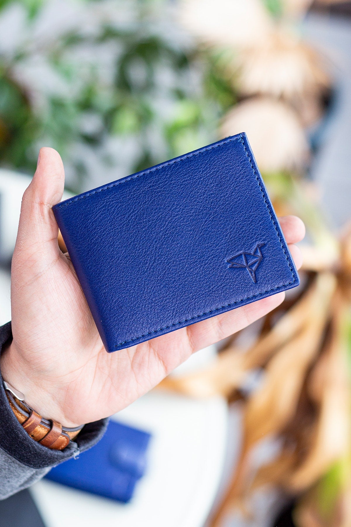 Jackson Geldbörse aus echtem Leder mit Münzloch, RFID-Blocker, Marineblau
