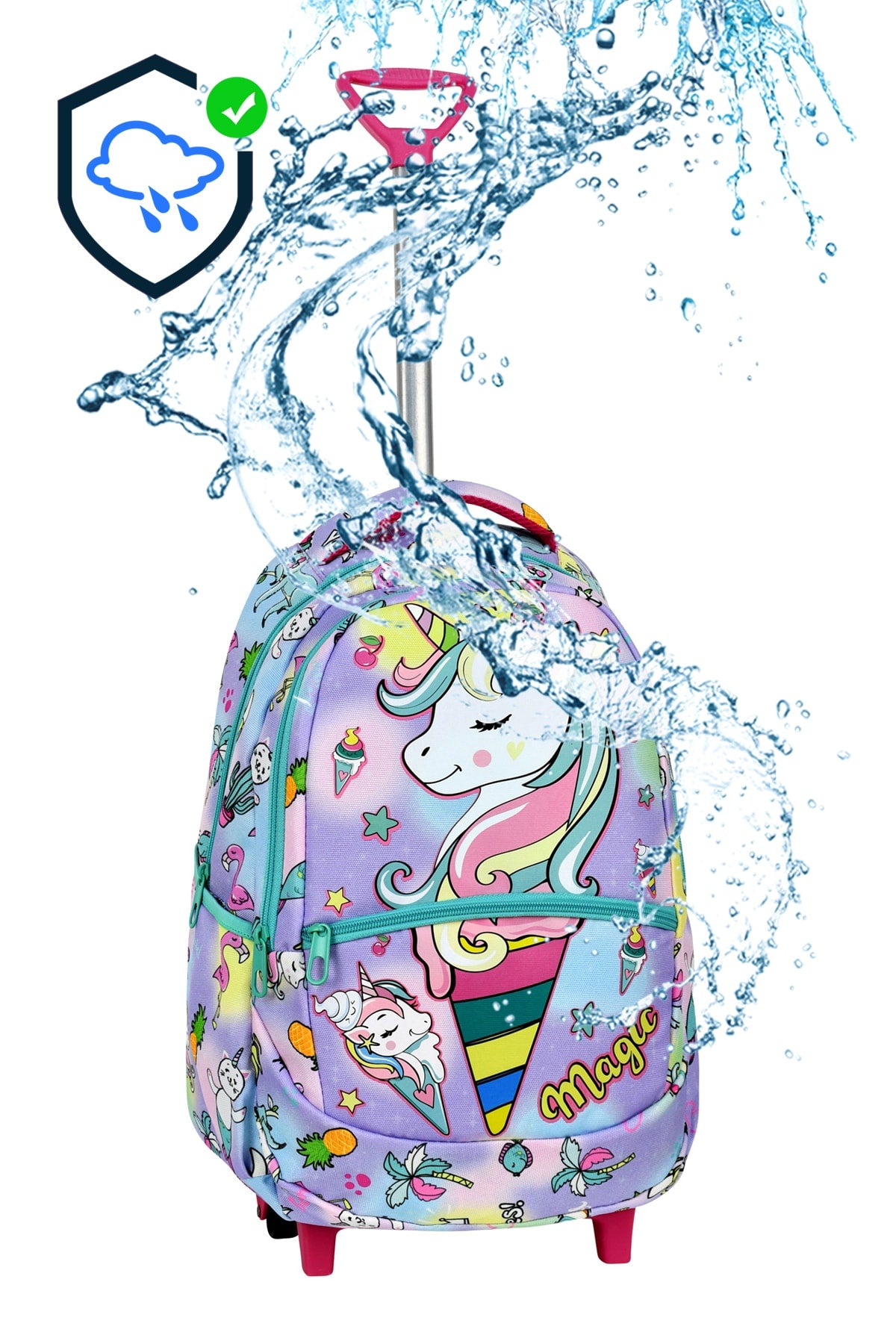 3-Pack School Set With Squeegee, Unicorn Pattern Primary School Bag + Lunch Box + Pencil Holder