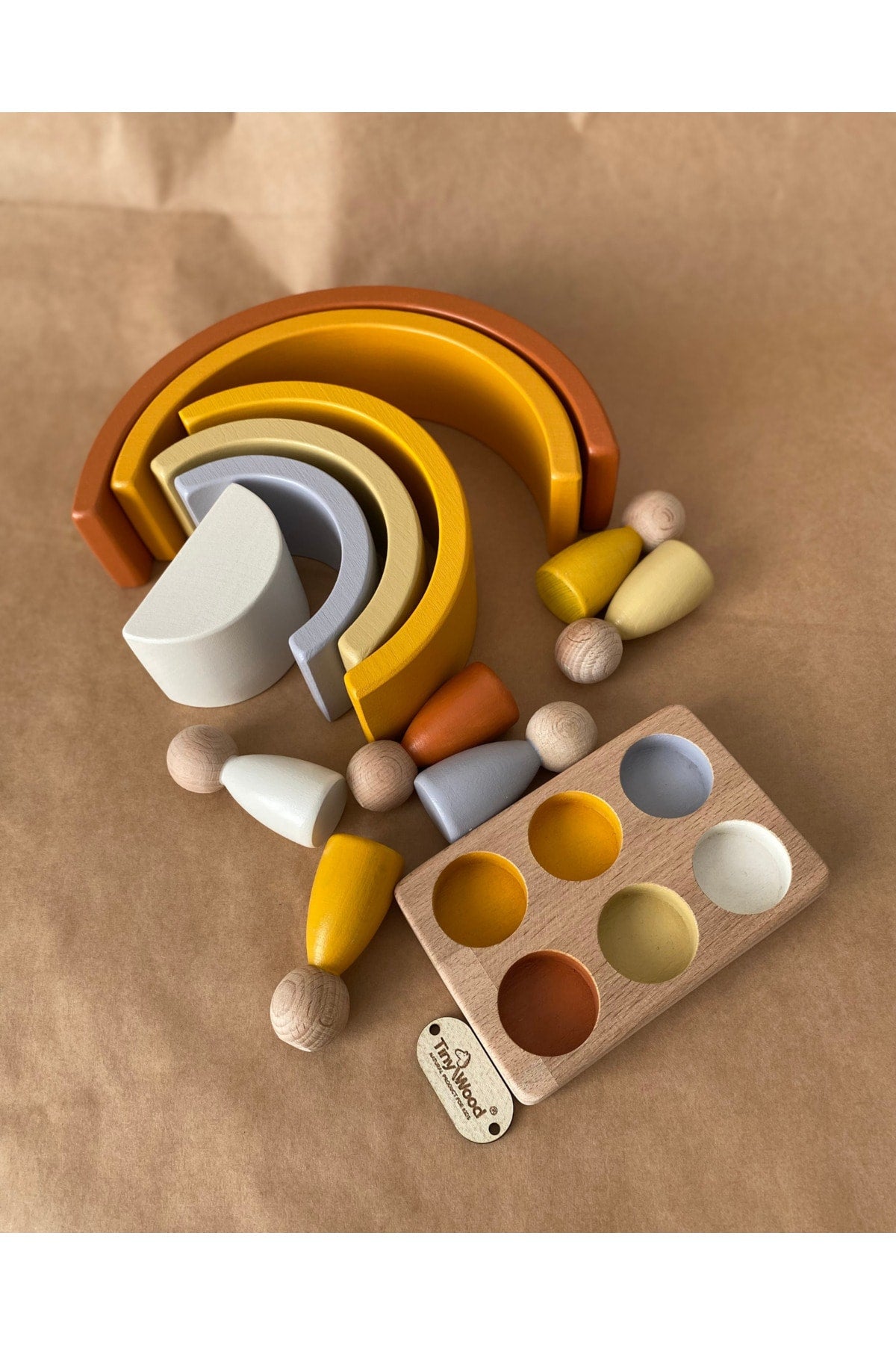 Waldorf 6-teiliges Regenbogen-Tablett-Set mit 6 Steckfächern, Pastellfarben, passend zu Braun und Gelb
