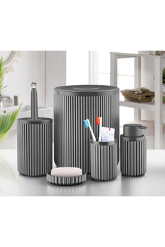 5-piece gray bathroom storage set with trash bin