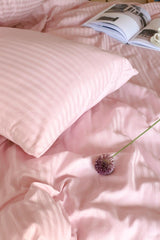 5 Star Luxury Hotel Type Double Elastic Striped Cotton Satin Duvet Cover Set Powder Pink Color - Swordslife