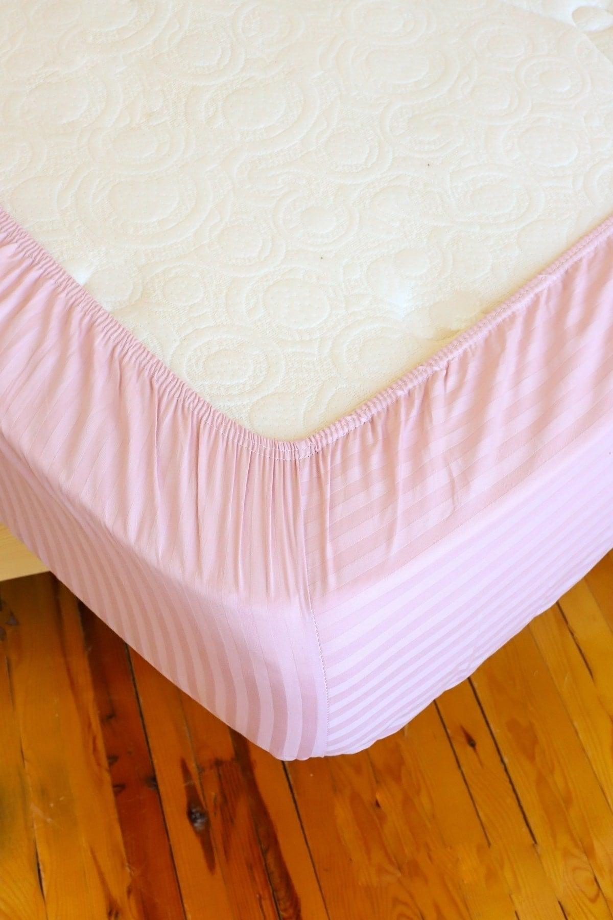 5 Star Luxury Hotel Type Double Elastic Striped Cotton Satin Duvet Cover Set Powder Pink Color - Swordslife