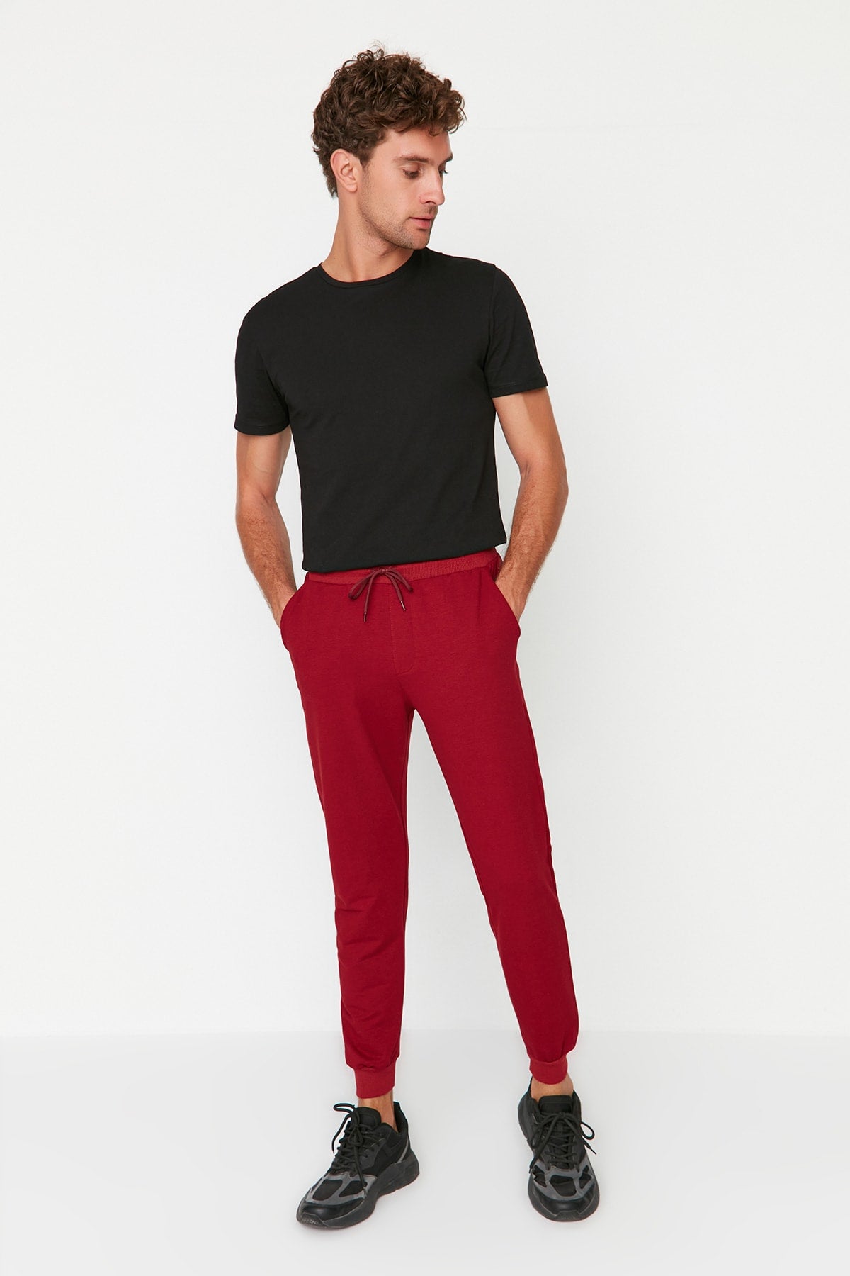 Claret Red Herren Basic Regular/Normal Cut Elastische Jogger Jogginghose Tmnss20Ea0053