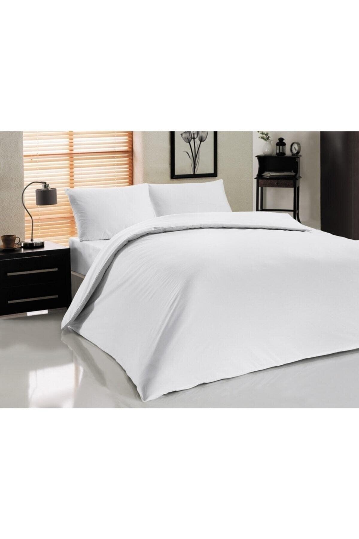 62 Wire Organic Cotton Plain White Double Duvet Cover Set Hotel Type Luxury Series - Swordslife