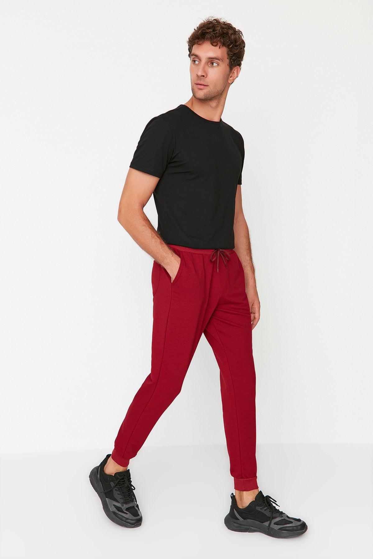 Claret Red Herren Basic Regular/Normal Cut Elastische Jogger Jogginghose Tmnss20Ea0053