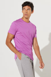 Men'S Purple Slim Fit Slim Fit 100% Cotton Crew Neck Short Sleeved T-Shirt