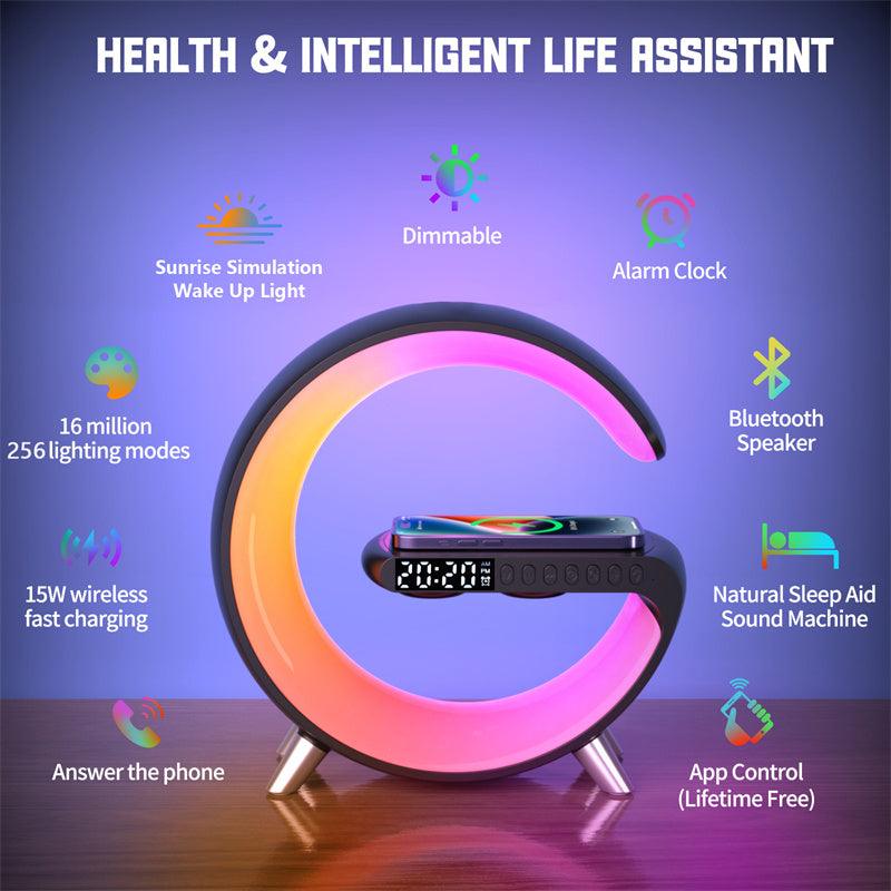 Intelligent Atmosphere Lamp Bluetooth Speaker Wireless Charger Bedside Lamp Sunrise Wake-up Lamp Polar Lamp Alarm Clock - Swordslife