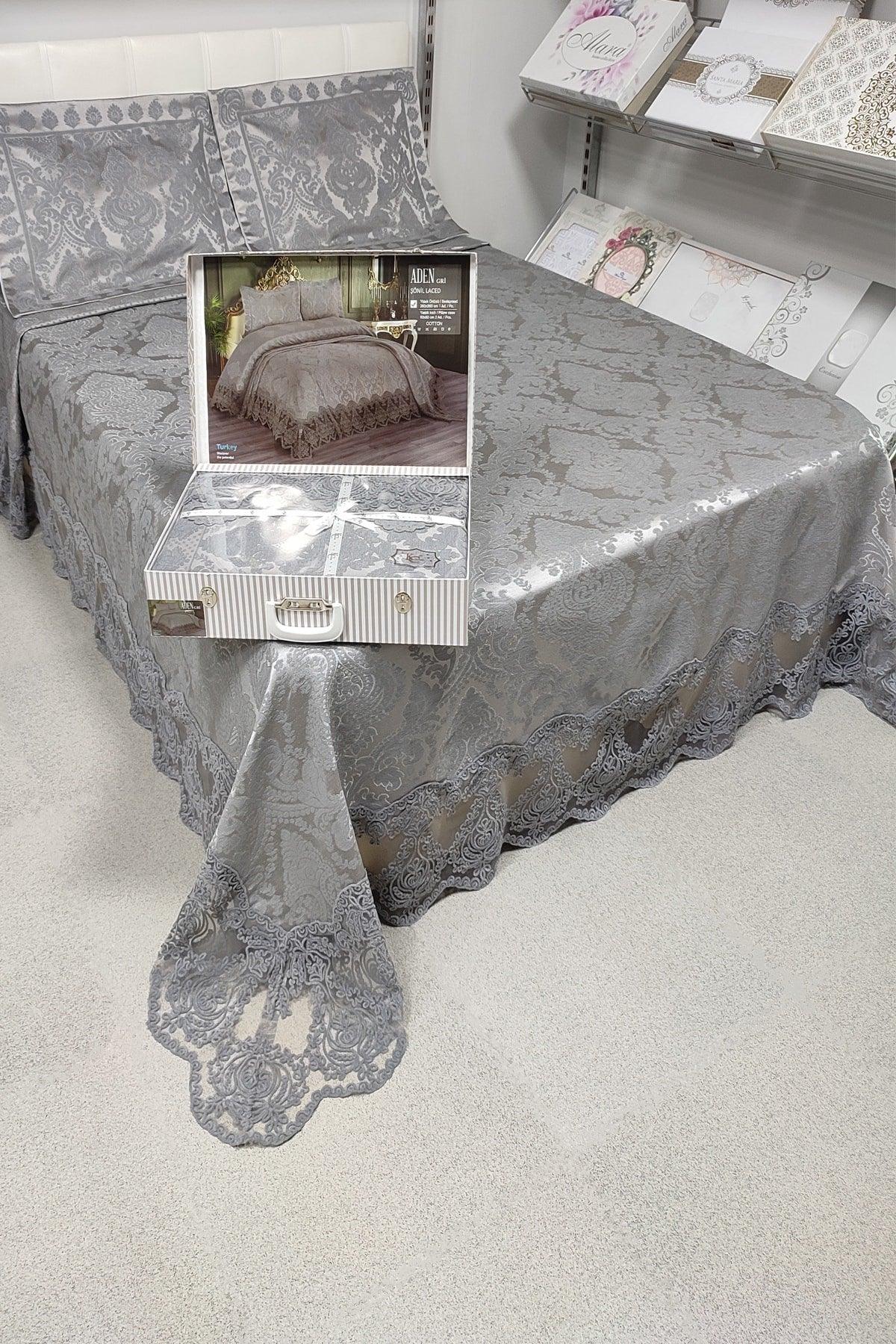 Aden Double French Lace Chenille Bedspread (260x260) (gray) - Swordslife