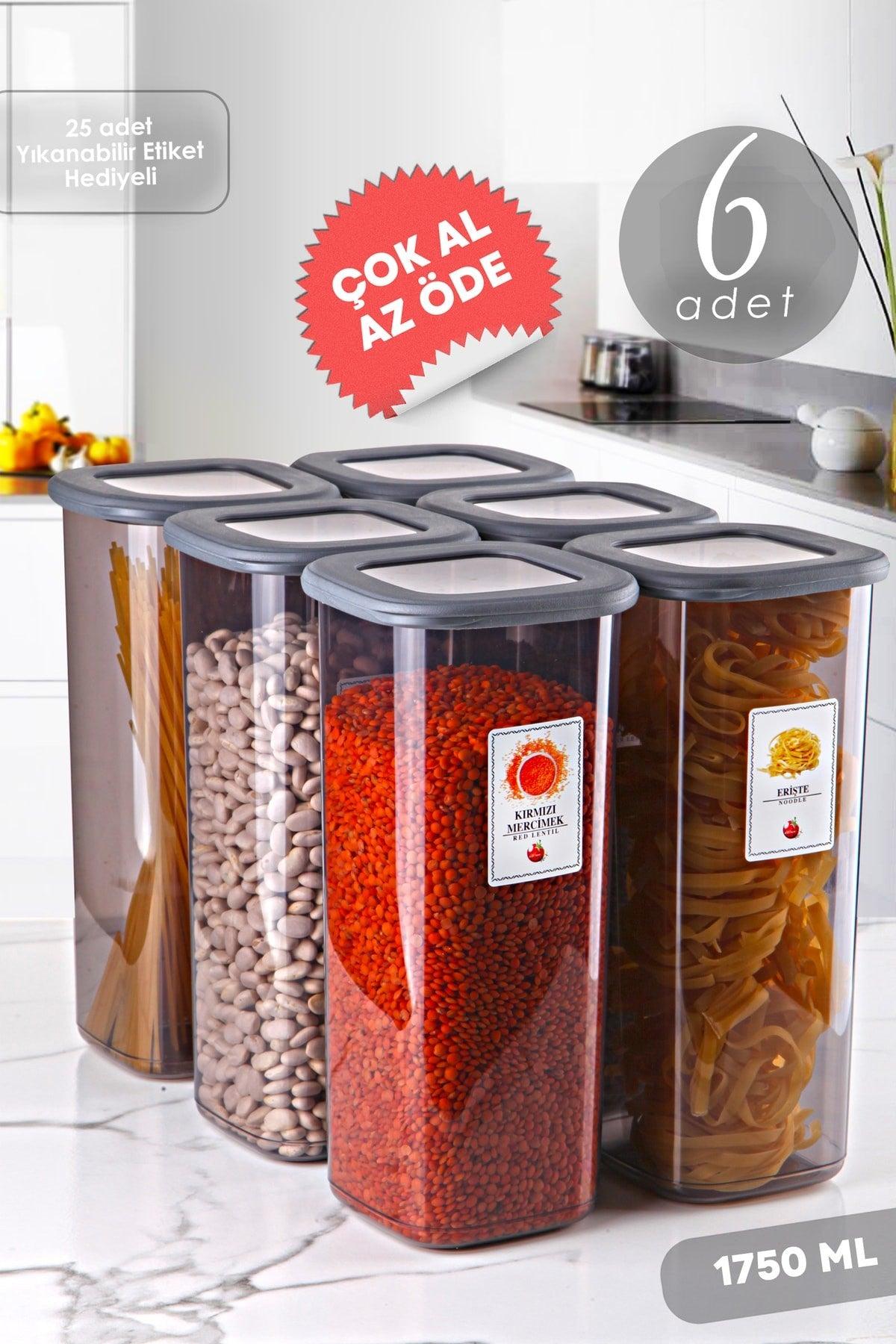 Advantageous 6 Pcs Anthracite Boly Square Storage Container Set 1750ml - Multi-Set Set Supply Jar - Swordslife