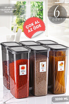 Anthracite rectangular storage container set with 3200ml capacity