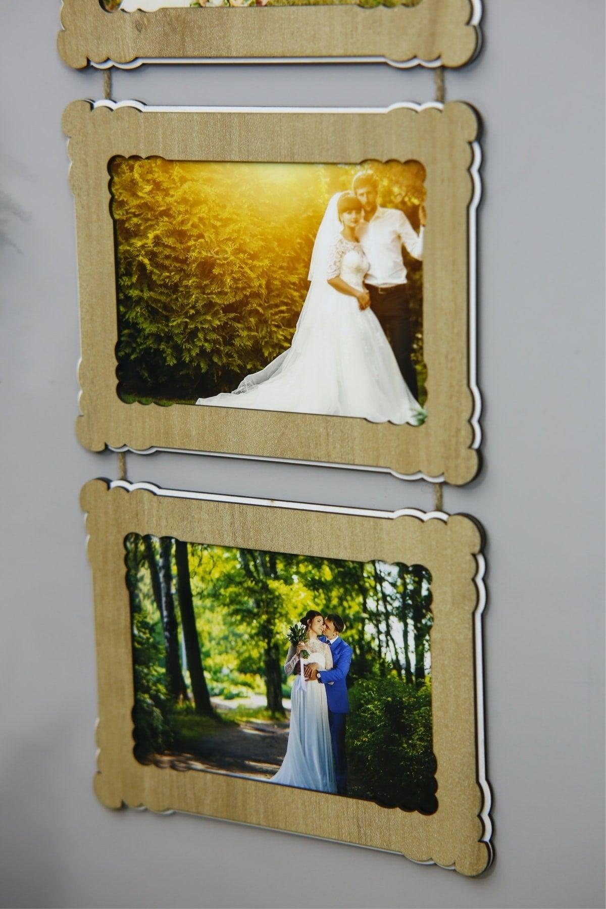 Wooden Triple 15x21 Cm Horizontal With Rope Photo Hanger - Swordslife