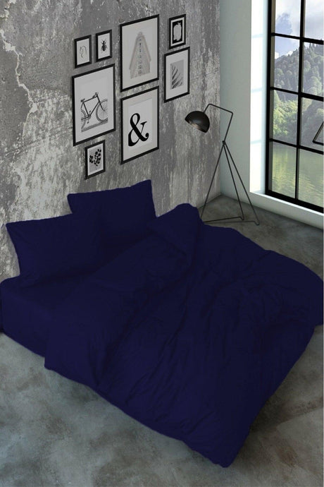 Akfil Cotton Navy Blue Double Duvet Cover Set - Swordslife