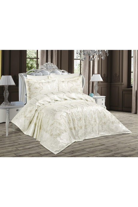 Alya 3 Pieces Cream Bedspread Set Double ( Bed Cover + 2 Pillows ) - Swordslife