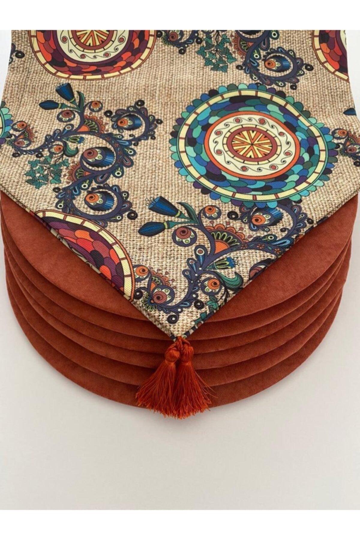 Placemat Set (Sack Ground Ethnic Mandala Pattern Runner 6 Cream Color Supla) - Swordslife