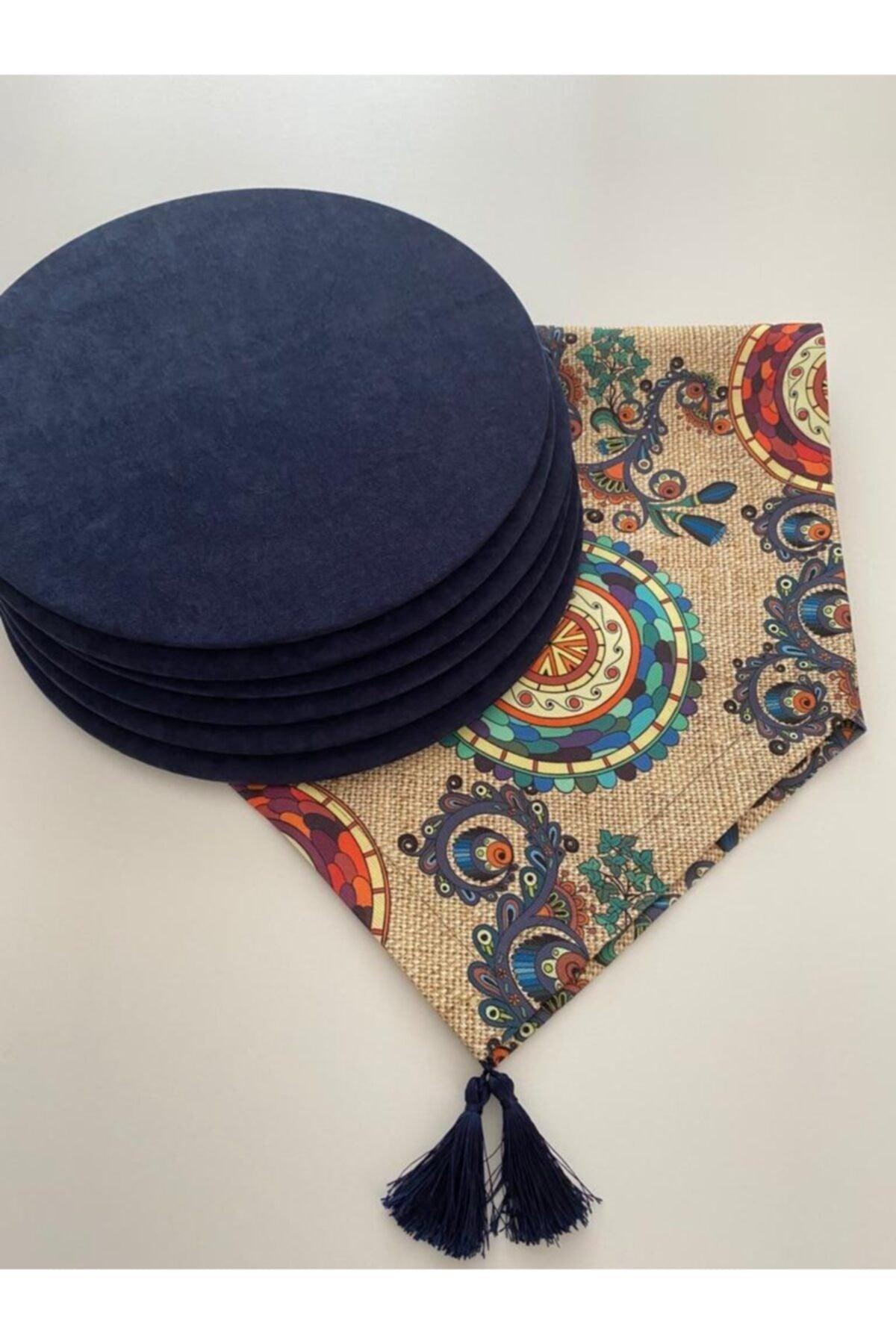 Placemat Set (Sack Ground Ethnic Mandala Pattern Runner 6 Navy Blue Color Supla) - Swordslife