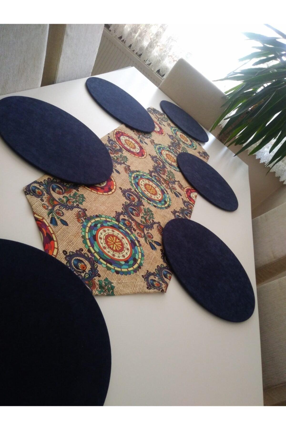 Placemat Set (Sack Ground Ethnic Mandala Pattern Runner 6 Navy Blue Color Supla) - Swordslife