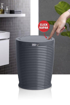 Round dustbin with click lid in anthracite finish