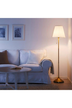 155 cm Gold Brass Floor Lamp – Polished Nickel Steel Base, Polyester Shade