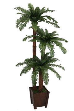 160cm 3-Trunk Artificial African Palm Tree with Wooden Pot