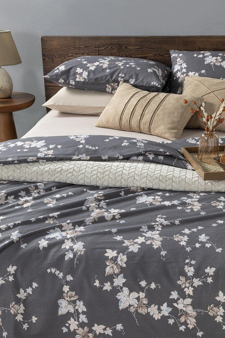 Autumn Ivy Cotton Double Duvet Cover Set 200x220 Cm Anthracite - Swordslife