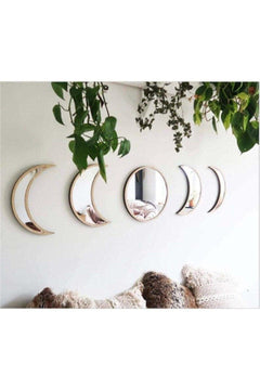 5‑Piece Moon Phase Wall Mirror Set – Maple MDF Backing with Silver Plexiglass