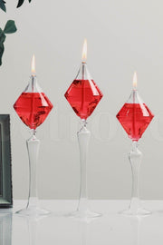 Footed Diamond Glass Oil Lamp Set of 3 Oil Red - Swordslife