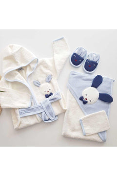 Blue Eared Hooded Bathrobe Set for Baby Boys