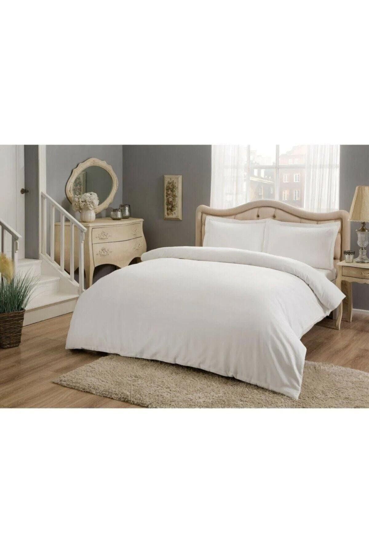 Basic White Double Cotton Satin Duvet Cover Set - Swordslife