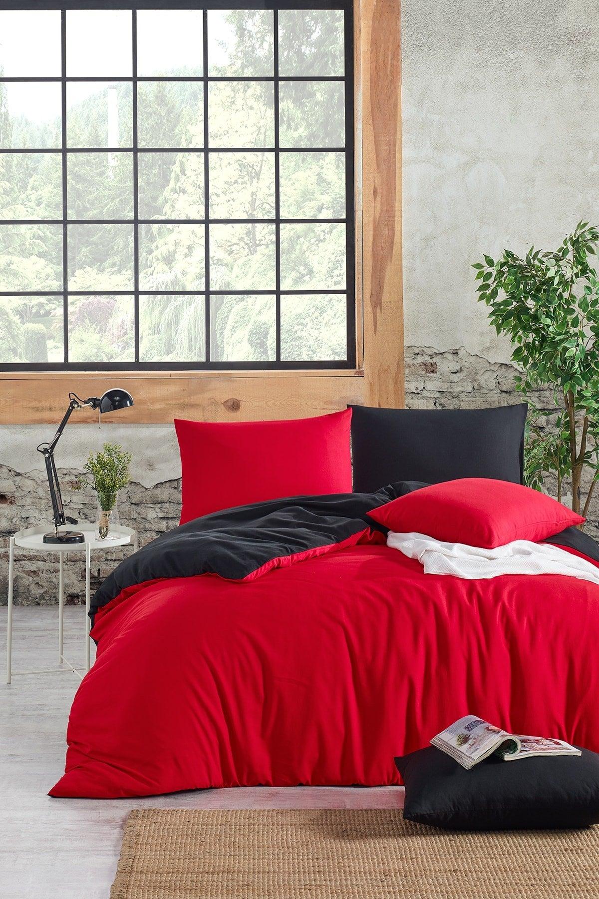 Basic Elastic Bed Linen Red Black Duvet Cover Set - Swordslife