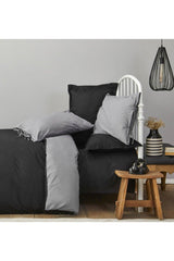 Basic Black Dark Gray 100% Cotton Double Sided Double Duvet Cover Set - Swordslife