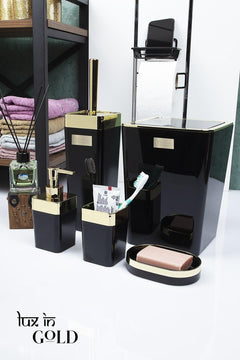 Black and gold modern bathroom accessory set