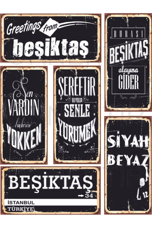 Beşiktaş 6 Mini Retro Wooden Poster Set - Swordslife