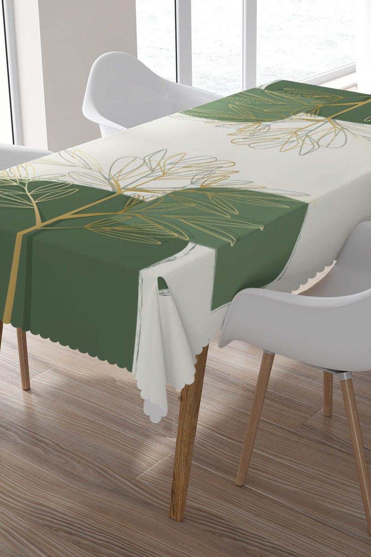 Gold Yellow Leaf Pattern Tablecloth on a White Background - Swordslife