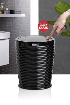 Round click-lid dustbin with durable black finish