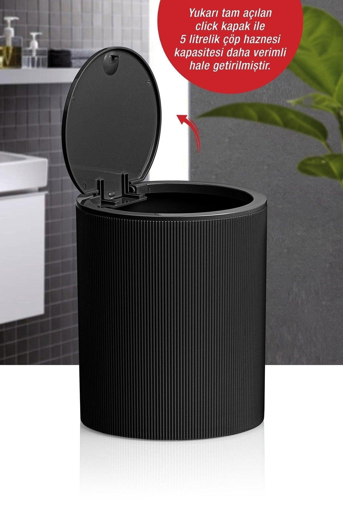 Black Click Lid Striped Round Dustbin - Swordslife