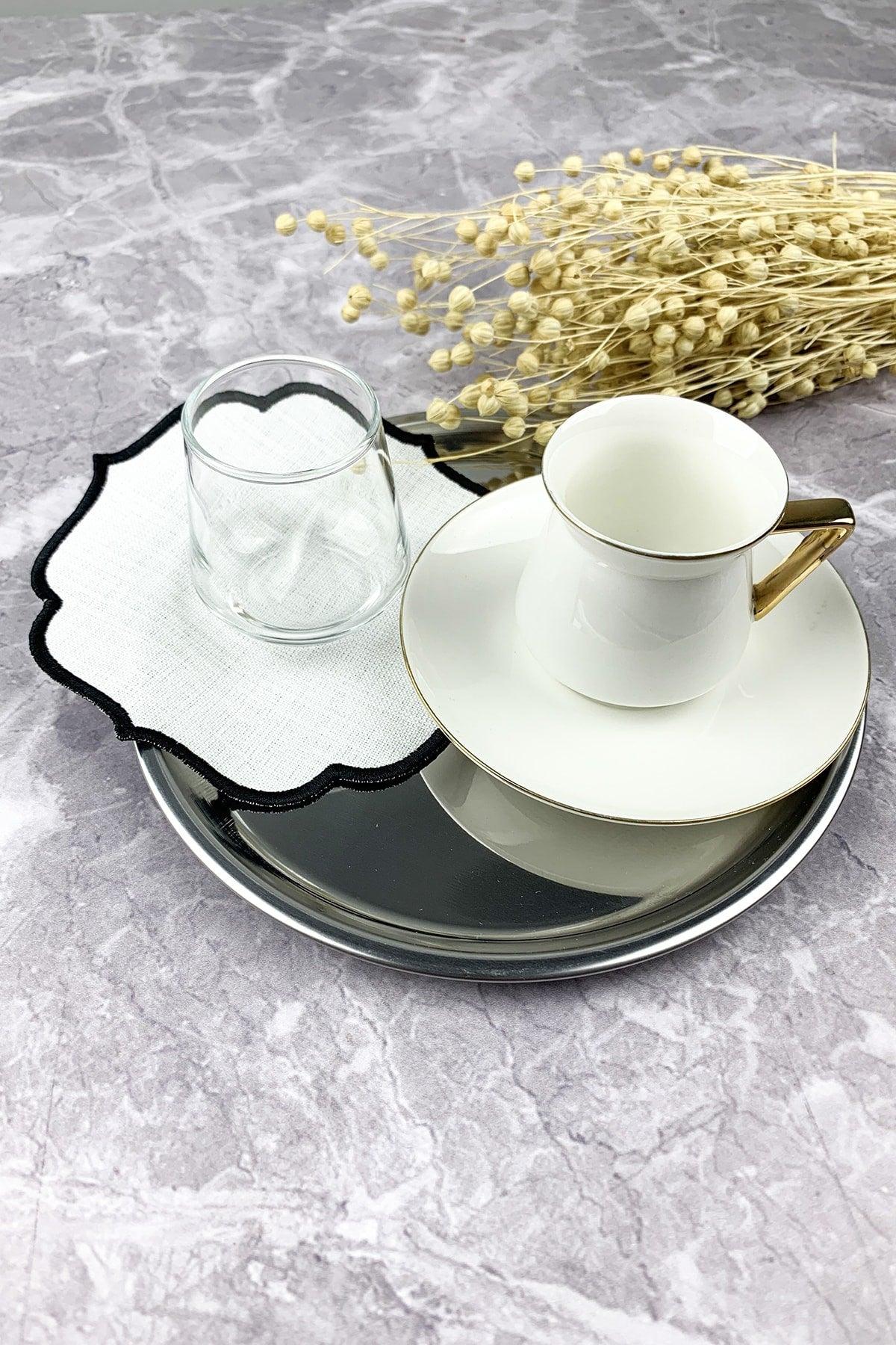 Black Embroidered 12 Piece Set Placemat And Cocktail Napkin - Swordslife