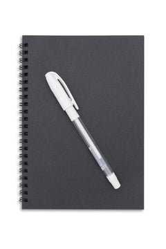 Spiral Black Notebook 14×20 cm with White Gel Pen (60 Pages)