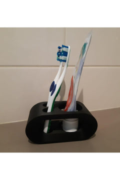 Black PLA toothbrush and paste holder 14 x 7.5 x 6 cm