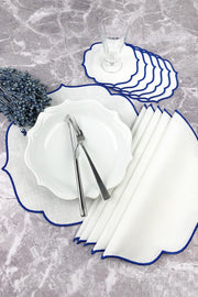 Blue Embroidered 12 Piece Set Placemat And Cocktail Napkin - Swordslife